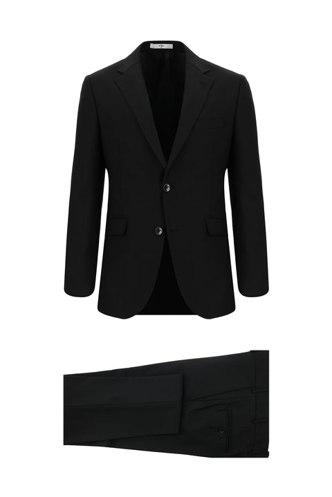 Siyah 7 Drop Slim Fit Dar Kesim Yünlü Desenli Takım Elbise