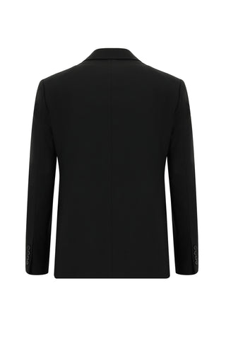  Siyah Slim Fit Dar Kesim Yünlü Klasik Desenli Takım Elbise