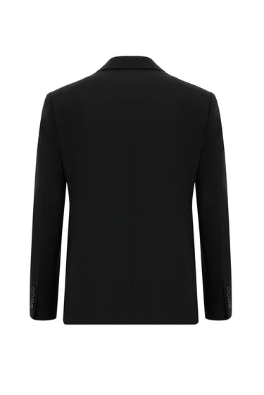  Siyah Slim Fit Dar Kesim Yünlü Klasik Desenli Takım Elbise