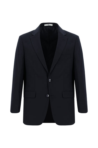  Koyu Lacivert Relaxed Fit Rahat Kesim Yünlü Klasik Desenli Takım Elbise