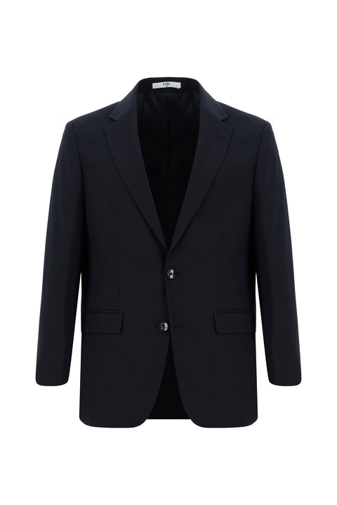 Koyu Lacivert 4 Drop Relaxed Fit Rahat Kesim Yünlü Desenli Takım Elbise