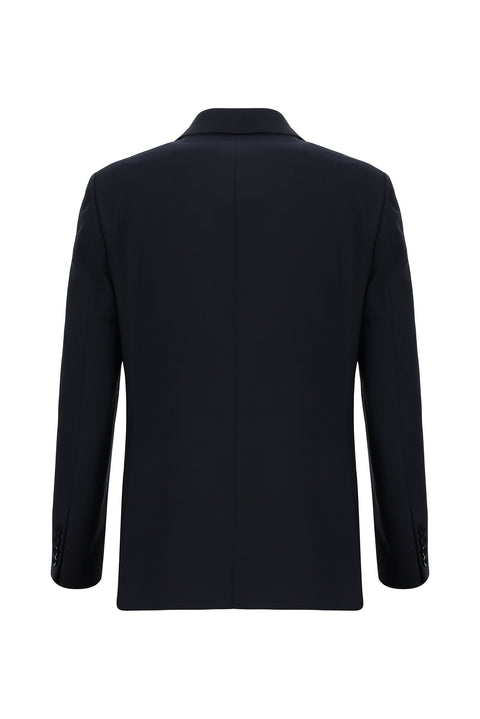 Koyu Lacivert 4 Drop Relaxed Fit Rahat Kesim Yünlü Desenli Takım Elbise