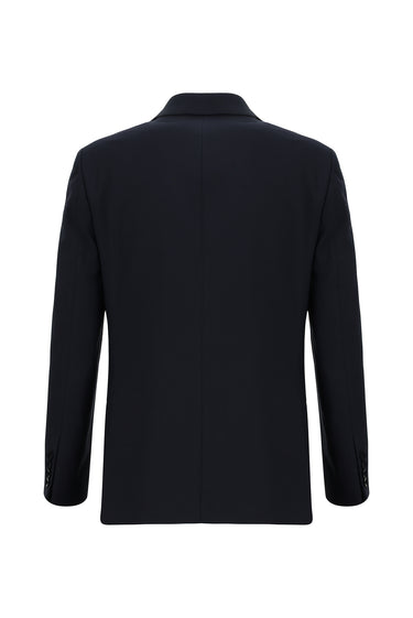  Koyu Lacivert Relaxed Fit Rahat Kesim Yünlü Klasik Desenli Takım Elbise