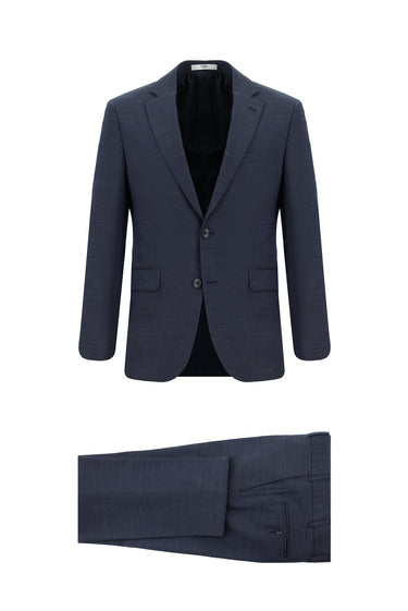  İndigo Slim Fit Dar Kesim Yünlü Klasik Desenli Takım Elbise