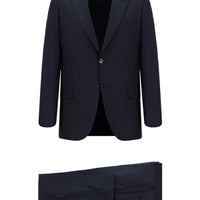 Koyu Lacivert Regular Fit Yünlü Klasik Desenli Takım Elbise