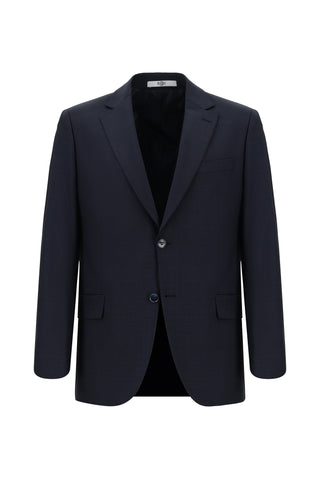  Koyu Lacivert Regular Fit Yünlü Klasik Desenli Takım Elbise