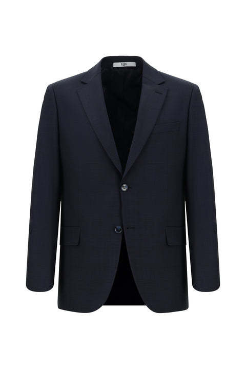 Koyu Lacivert 6 Drop Regular Fit Standart Kesim Yünlü Desenli Takım Elbise