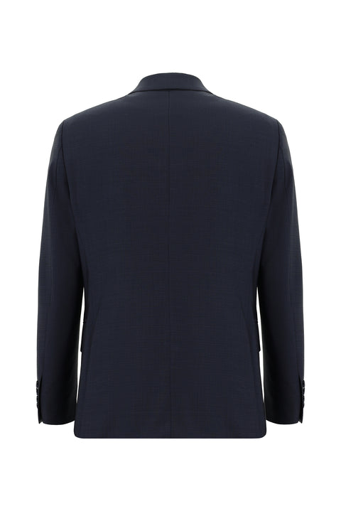 Koyu Lacivert 6 Drop Regular Fit Standart Kesim Yünlü Desenli Takım Elbise