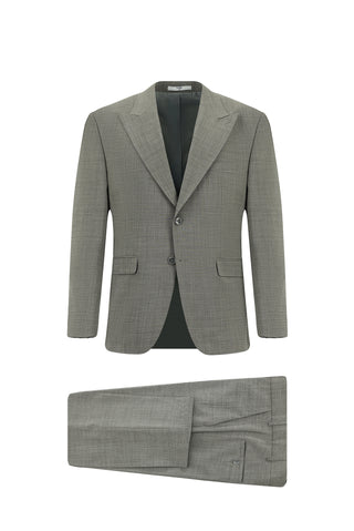  Açık Füme Relaxed Fit Rahat Kesim Yünlü Klasik Desenli Takım Elbise