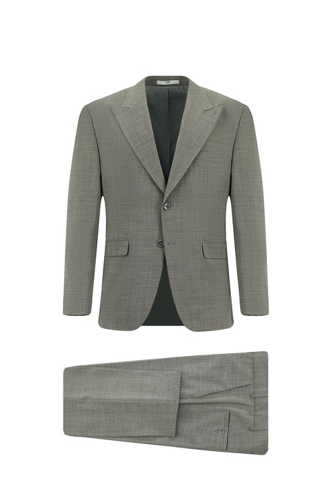 Açık Füme 4 Drop Relaxed Fit Rahat Kesim Yünlü Desenli Takım Elbise