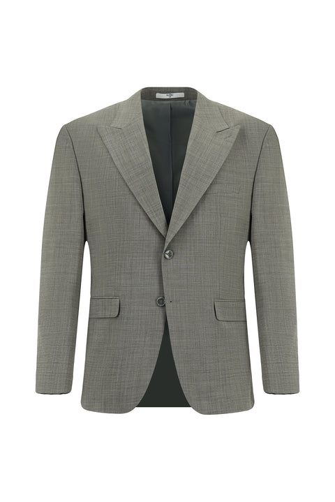 Açık Füme 4 Drop Relaxed Fit Rahat Kesim Yünlü Desenli Takım Elbise