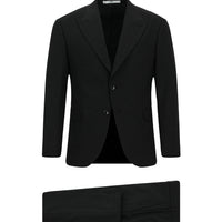 Siyah Slim Fit Dar Kesim Yünlü Klasik Desenli Takım Elbise