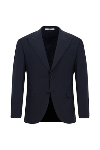  Koyu Lacivert 7 Drop Slim Fit Dar Kesim Yünlü Klasik Desenli Takım Elbise