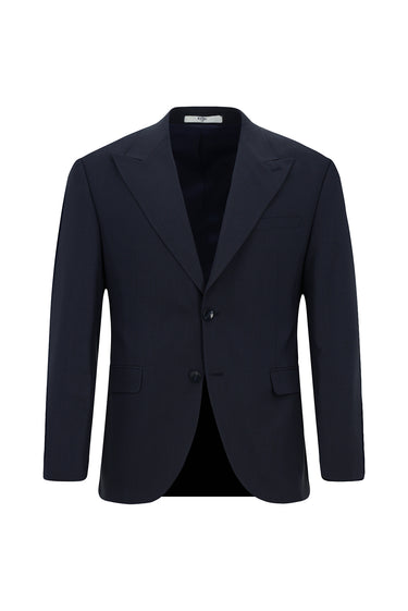  Koyu Lacivert Slim Fit Dar Kesim Yünlü Klasik Desenli Takım Elbise