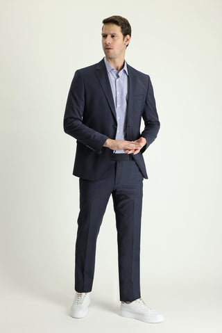  Koyu Lacivert Slim Fit Dar Kesim Yünlü Klasik Takım Elbise