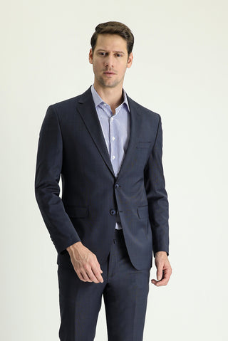  Koyu Lacivert Slim Fit Dar Kesim Yünlü Klasik Takım Elbise