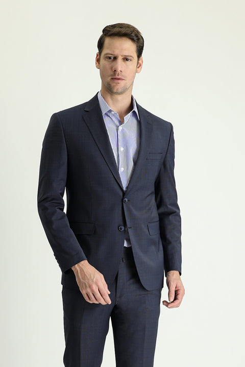 Koyu Lacivert 7 Drop Slim Fit Dar Kesim Yünlü Takım Elbise