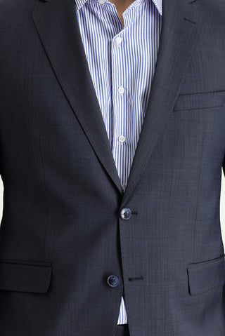  Koyu Lacivert Slim Fit Dar Kesim Yünlü Klasik Takım Elbise