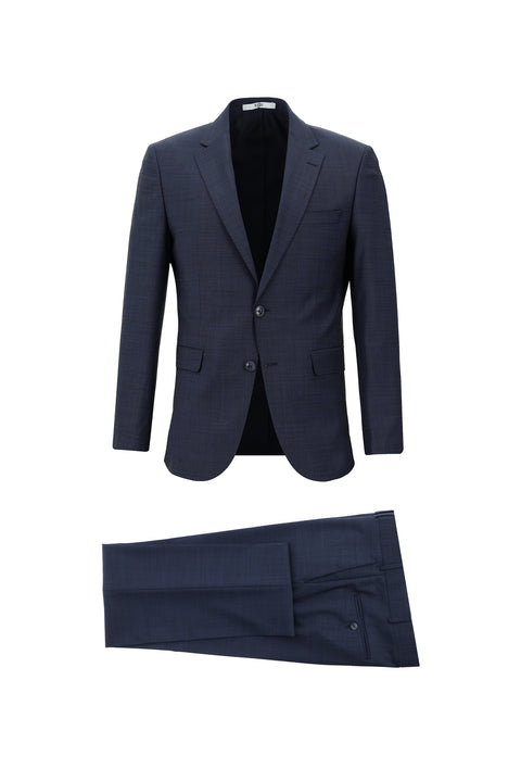 Light Navy Blue 7 Drop Slim Fit Narrow Cut Wool Patterned Suit