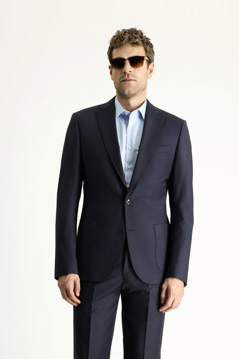 Koyu Lacivert 8 Drop Muscle Fit Uzun Atletik Kesim Yünlü Takım Elbise