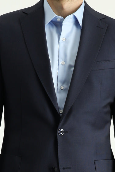 Koyu Lacivert Muscle Fit Yünlü Klasik Takım Elbise