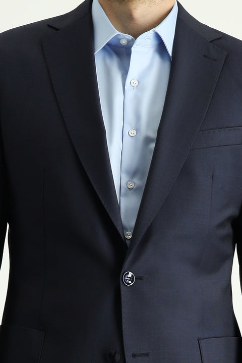 Koyu Lacivert 8 Drop Muscle Fit Uzun Atletik Kesim Yünlü Takım Elbise