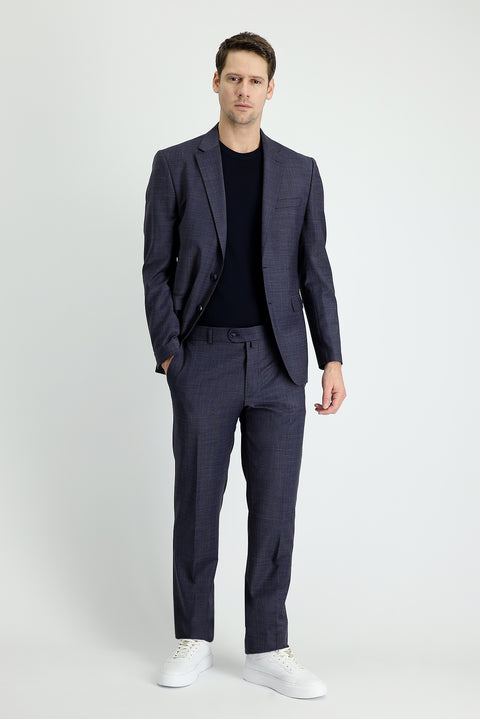 Koyu Lacivert 7 Drop Slim Fit Dar Kesim Yünlü Takım Elbise