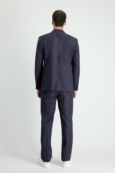 Koyu Lacivert 7 Drop Slim Fit Dar Kesim Yünlü Takım Elbise