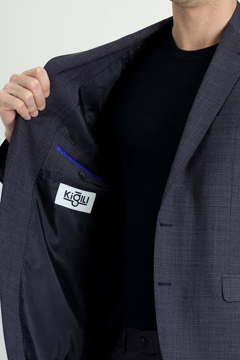 Koyu Lacivert 7 Drop Slim Fit Dar Kesim Yünlü Takım Elbise