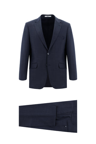  Koyu Lacivert 4 Drop Relaxed Fit Rahat Kesim Yünlü Desenli Takım Elbise