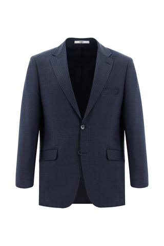  Koyu Lacivert 4 Drop Relaxed Fit Rahat Kesim Yünlü Desenli Takım Elbise
