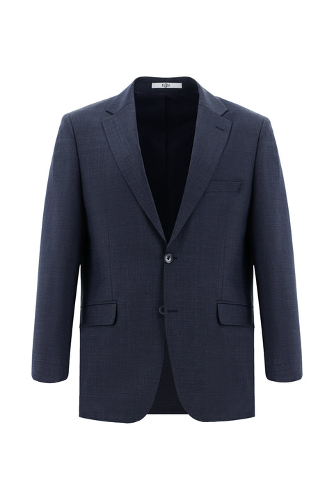 Koyu Lacivert 4 Drop Relaxed Fit Rahat Kesim Yünlü Desenli Takım Elbise