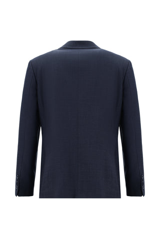  Koyu Lacivert 4 Drop Relaxed Fit Rahat Kesim Yünlü Desenli Takım Elbise