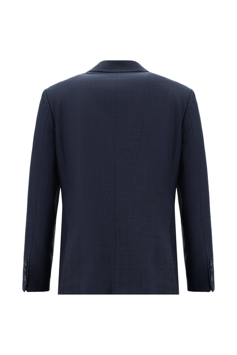 Koyu Lacivert 4 Drop Relaxed Fit Rahat Kesim Yünlü Desenli Takım Elbise