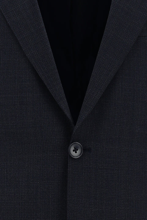 Koyu Lacivert 4 Drop Relaxed Fit Rahat Kesim Yünlü Desenli Takım Elbise