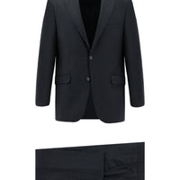 Koyu Antrasit Relaxed Fit Rahat Kesim Yünlü Klasik Desenli Takım Elbise