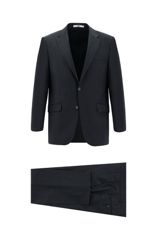  Koyu Antrasit 4 Drop Relaxed Fit Rahat Kesim Yünlü Desenli Takım Elbise