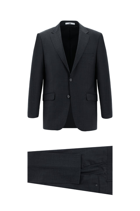 Koyu Antrasit 4 Drop Relaxed Fit Rahat Kesim Yünlü Desenli Takım Elbise