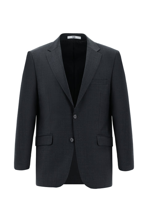 Koyu Antrasit 4 Drop Relaxed Fit Rahat Kesim Yünlü Desenli Takım Elbise