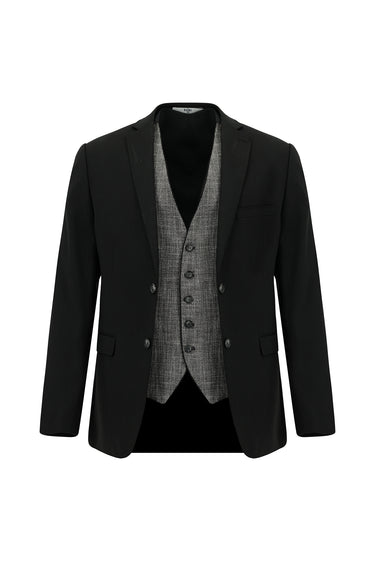  Siyah Super Slim Fit Ekstra Dar Kesim Yelekli Takım Elbise