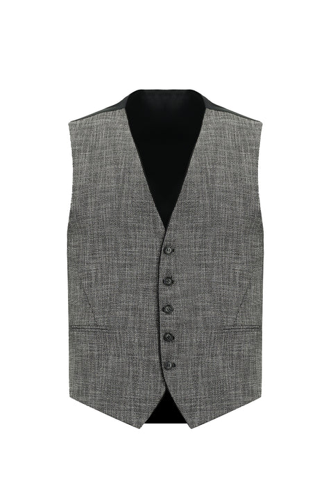 Siyah 7 Drop Slim Fit Dar Kesim Yelekli Takım Elbise