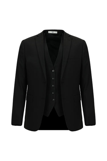 Siyah Slim Fit Dar Kesim Yelekli Takım Elbise