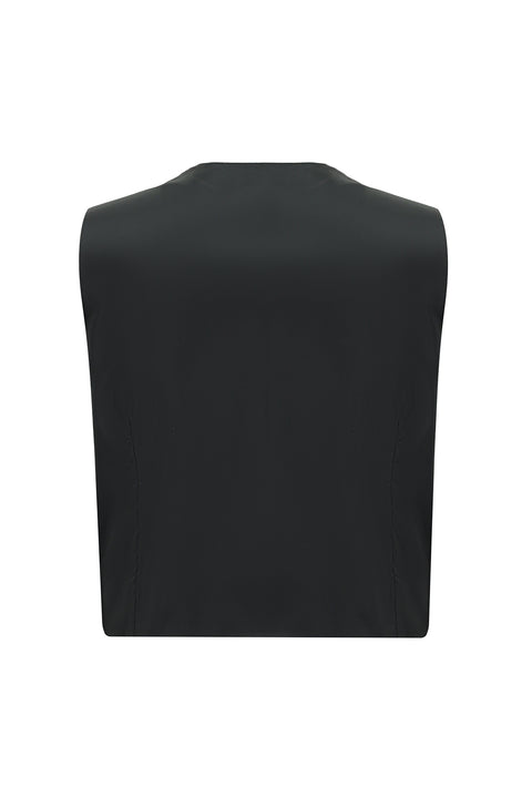 Siyah 7 Drop Slim Fit Dar Kesim Yelekli Takım Elbise