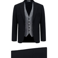 Koyu Lacivert 7 Drop Slim Fit Dar Kesim Yelekli Takım Elbise