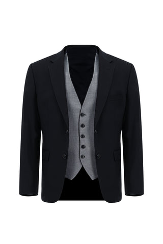  Koyu Lacivert Slim Fit Dar Kesim Yelekli Takım Elbise