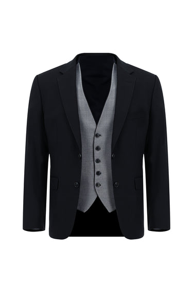  Koyu Lacivert Slim Fit Dar Kesim Yelekli Takım Elbise