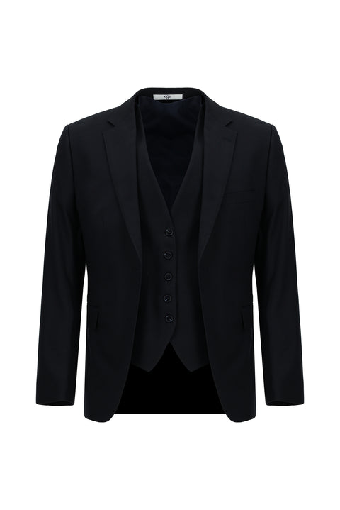 Koyu Lacivert 7 Drop Super Slim Fit Eksra Dar Kesim Yelekli Takım Elbise