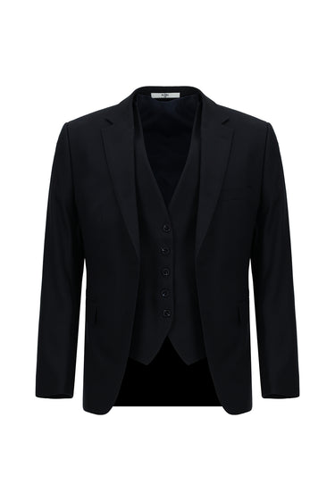 Koyu Lacivert Super Slim Fit Ekstra Dar Kesim Yelekli Takım Elbise
