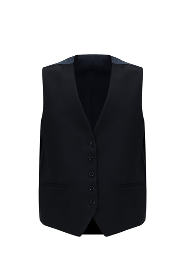 Koyu Lacivert 7 Drop Slim Fit Dar Kesim Yelekli Takım Elbise