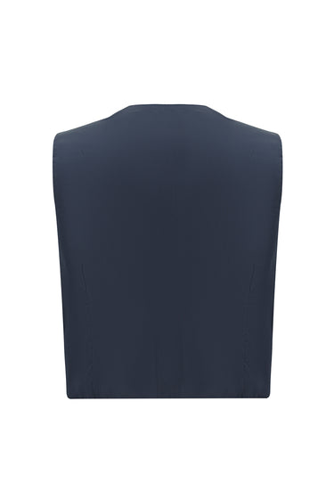 Koyu Lacivert Slim Fit Dar Kesim Yelekli Takım Elbise